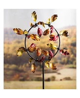 Evergreen Fall Leaves Jubilee Outdoor Kinetic Wind Spinner Red and Gold