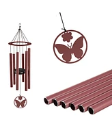 Evergreen Hand Tuned Butterfly Wind Chime for Outside Scale of C|Deep Tone|Powder-coated Metal|Red|27