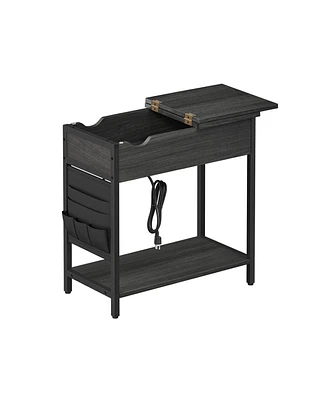 Slickblue Industrial Nightstand Side Table With Flip Top, Usb Ports And Power Outlet