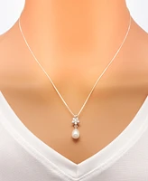 Cultured Freshwater Pearl (7 x 9mm) & Cubic Zirconia Pendant Necklace & Drop Earrings Set in Sterling Silver, Created for Macy's