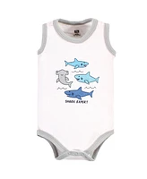 Hudson Baby Boys Cotton Sleeveless Bodysuits, Shark Patrol, 5-Pack