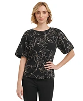 Calvin Klein Women's Mixed Media Puff Sleeve Top