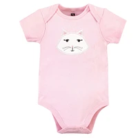 Hudson Baby Baby Girls Cotton Bodysuits 3pk, Pink Kitty