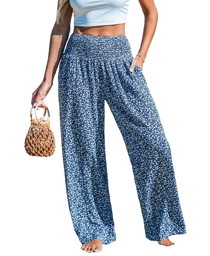 Cupshe Women's Ditsy Smocked Waist Wide Leg Pants