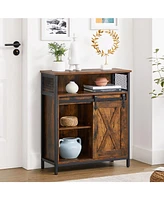 Slickblue Sideboard Cupboard With Open Compartment, Sliding Barn Door, Adjustable Shelf