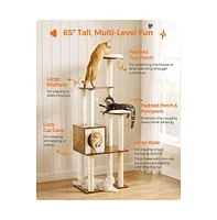 Slickblue Modern Cat Tree for Indoor Cats, Multi-level Cat Condo with 5 Scratching Posts