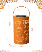 Glitzhome 10.75"H Fall Metal Pumpkin Solar Powered Led Lantern