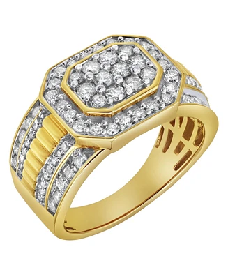 LuvMyJewelry Hexonic Natural Certified Diamond 1.50 cttw Round Cut 14k Yellow Gold Statement Ring for Men