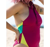 Miga Swimwear Women's Mio Halter Color Block One Piece Swimsuit