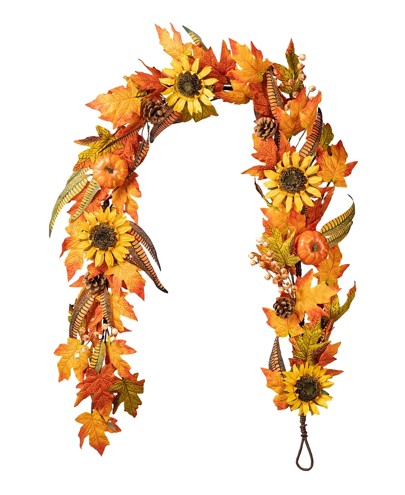 Glitzhome 6ft Fall Maple Leaf and Sunflower Garland