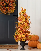 Glitzhome 48"H Fall Lighted Maple Leaf and Sunflower Urn Porch Tree with Timer