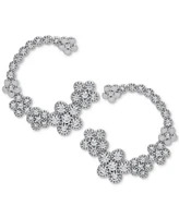 Lab Grown White Sapphire Flower Cluster C-Shape Hoop Earrings (1 ct. t.w.) in Sterling Silver