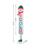 Glitzhome 54"H Christmas Wooden "Baby it's Cold Outside" Snowman Porch Sign with Fabric Dangling Legs