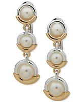 Anne Klein Two-Tone Imitation Pearl Ring Clip-On Triple Drop Earrings