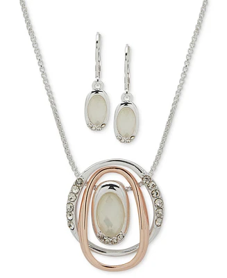 Anne Klein Two-Tone Pave & Stone Orbital Pendant Necklace & Drop Earrings Set