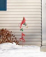 Glitzhome 36"H Set of 2 Christmas Metal Cardinal "Joy" and "Noel" with Bell Yard Stake or Wall Decor