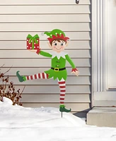 Glitzhome 35.75"H Set of 2 Christmas Metal Dancing Elf Yard Stake or Wall Decor