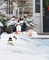 Glitzhome 24"H Set of 3 Christmas Metal Snowman Yard Stake or Wall Decor