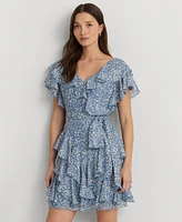 Lauren Ralph Women's Ruffled Chiffon Fit & Flare Dress