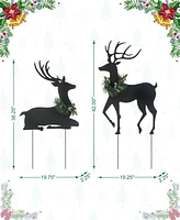 Glitzhome 42"H Set of 2 Christmas Metal Silhouette Reindeers Yard Stake or Wall Decor