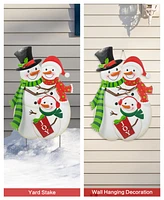 Glitzhome 30"H Christmas Metal Snowman Family Yard Stake or Standing Decor or Hanging Decor