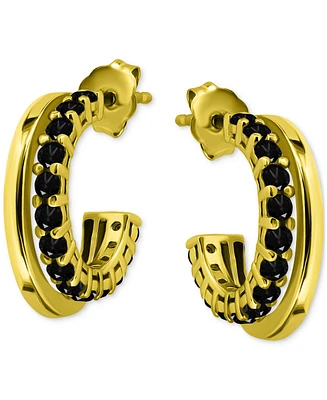 Giani Bernini Black Cubic Zirconia Double Small Hoop Earrings in 18k Gold-Plated Sterling Silver, 0.625", Created for Macy's