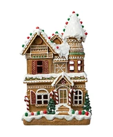 Glitzhome 12"H Resin Lighted Christmas Gingerbread House Table Decor