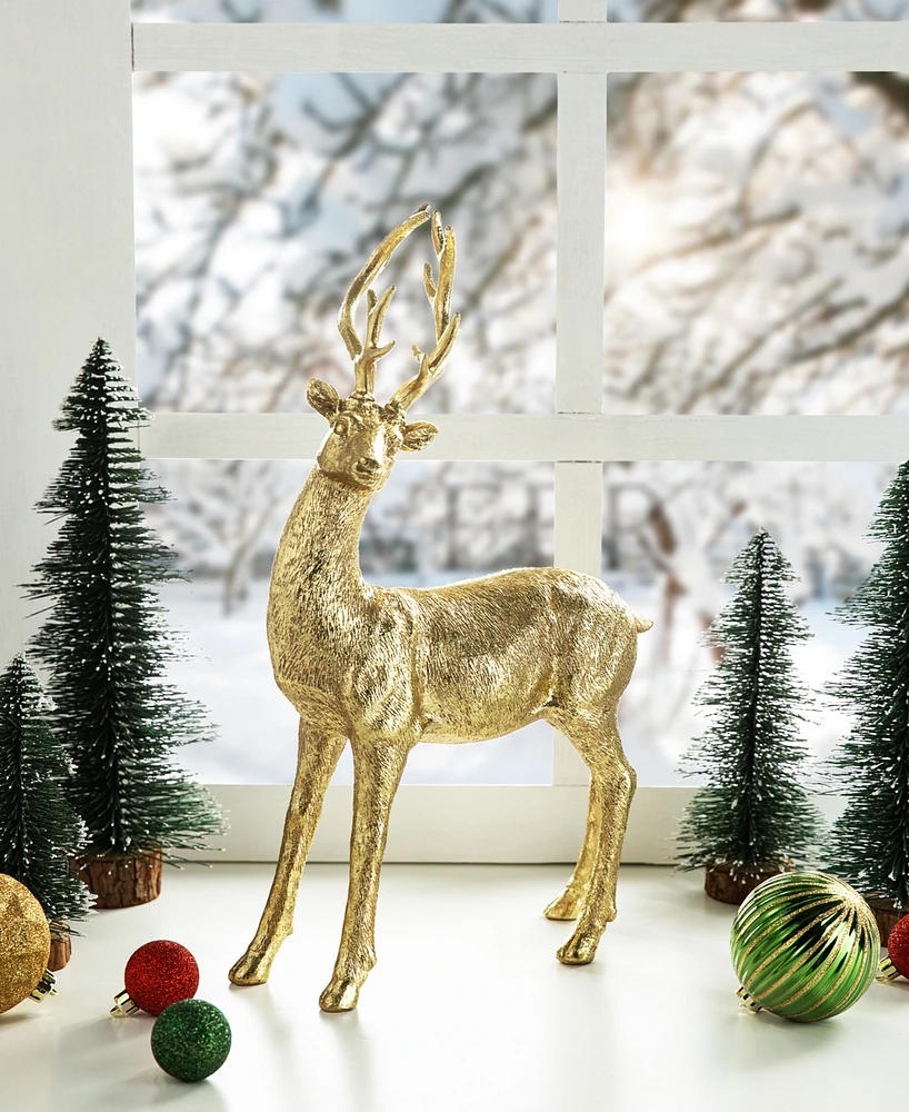 Glitzhome 16.25''H Resin Christmas Standing Reindeer Table Decor