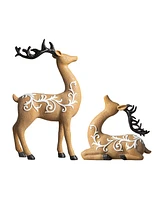 Glitzhome Set of 2 Resin Christmas Reindeer Table Decor