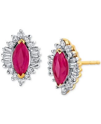 Ruby (1-1/10 ct. t.w.) & Diamond (3/8 ct. t.w.) Marquise Halo Stud Earrings in 10k Gold