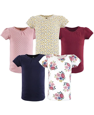 Hudson Baby Toddler Girls Short Sleeve T-Shirts, Blush Navy Floral