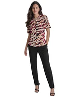 Dkny Women's Printed Balloon-Sleeve Twist-Neck Top