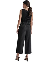 Dkny Women's Pinstripe Mid Rise Paperbag-Waist Cropped Pants