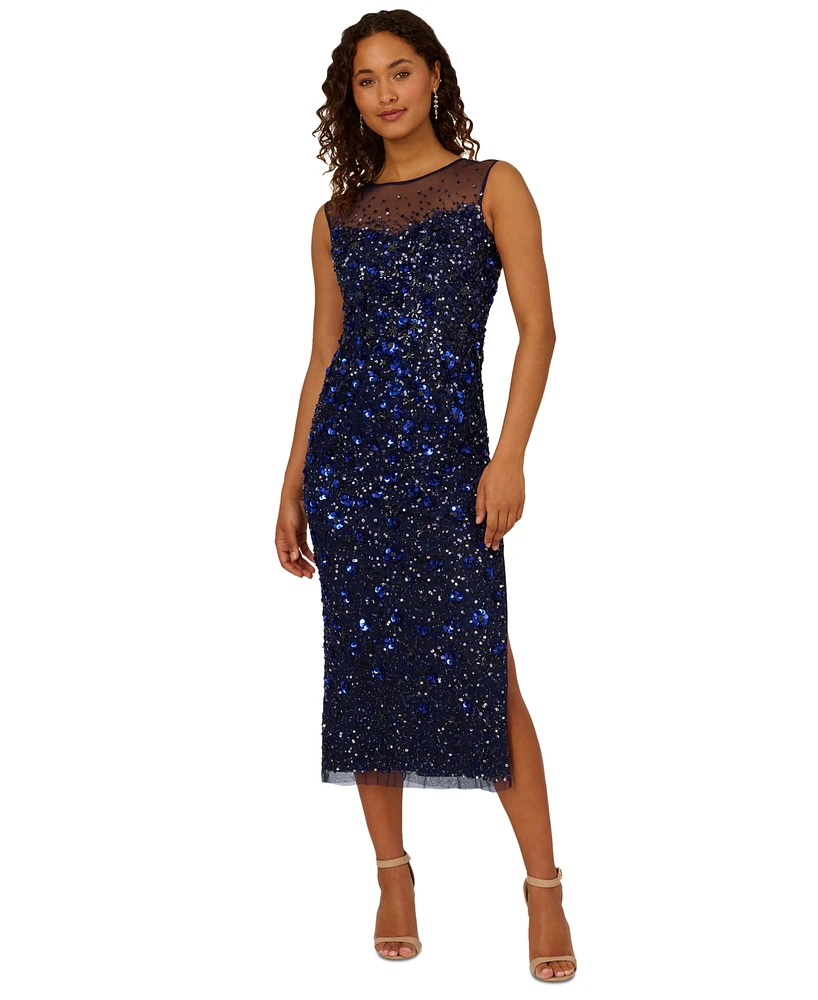 Adrianna Papell Women's Embellished Illusion Sleeveless Dress