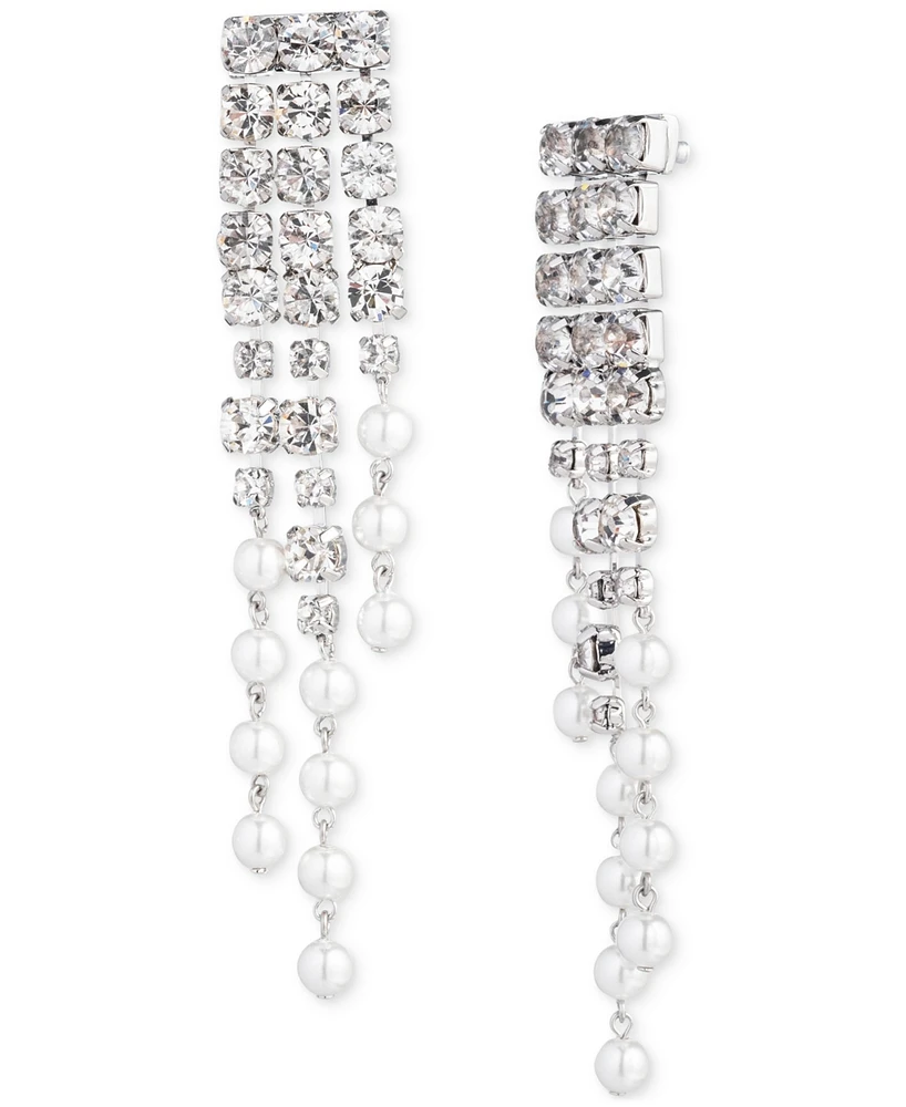 Givenchy Silver-Tone Crystal & Imitation Pearl Fringe Chandelier Earrings