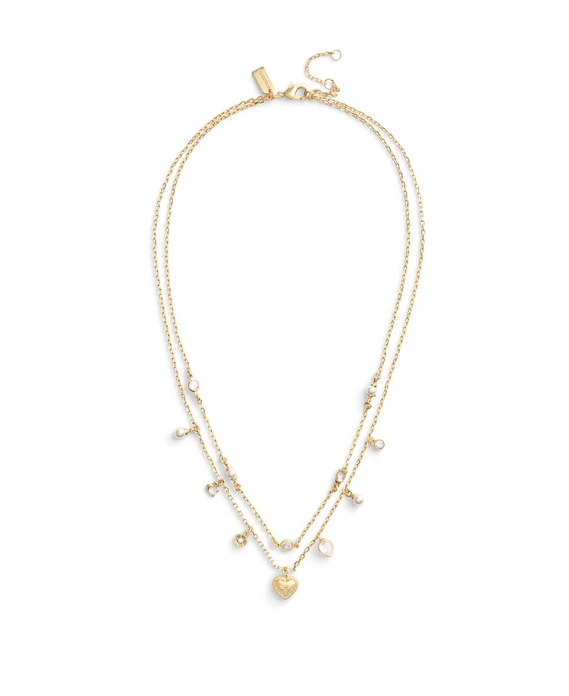 Coach Faux Stone Signature Charm Layered Necklace