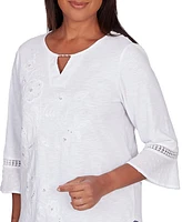 Alfred Dunner Petite Embroidered Embellished Keyhole Top