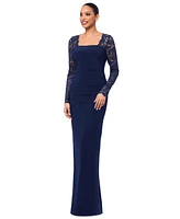 Betsy & Adam Women's Lace-Sleeve Square-Neck Gown