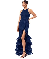 Betsy & Adam Women's Sequined Lace Ruffle-Hem Gown