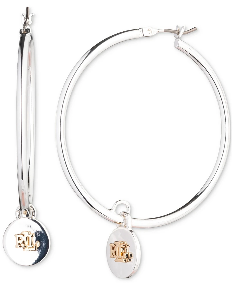 Lauren Ralph Lauren Two-Tone Logo Disc Charm Hoop Earrings