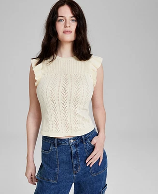 And Now This Women's Textured Ruffle-Sleeve Sweater, Created for Macy's