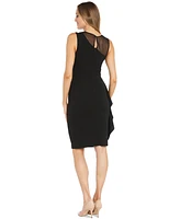 R & M Richards Women's Illusion Embellished Draped Sleeveless Sheath Dress