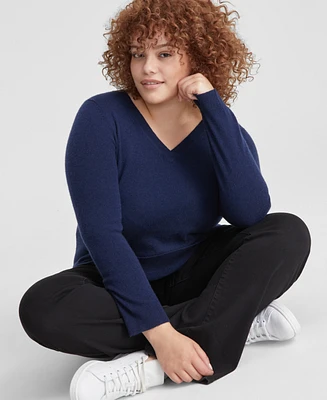 Charter Club Plus 100% Cashmere V-Neck Sweater, Created for Macy's