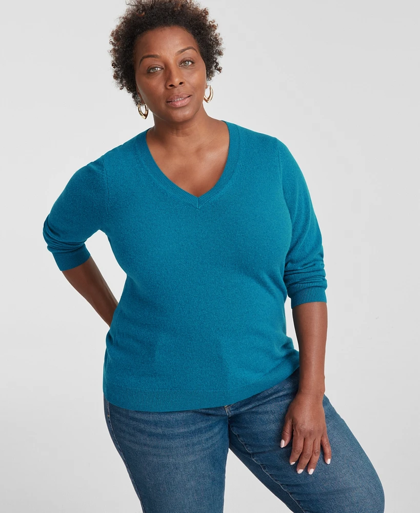 Charter Club Plus 100% Cashmere V-Neck Sweater, Created for Macy's