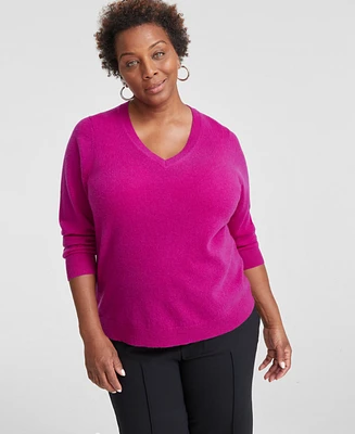 Charter Club Plus 100% Cashmere V-Neck Sweater, Created for Macy's