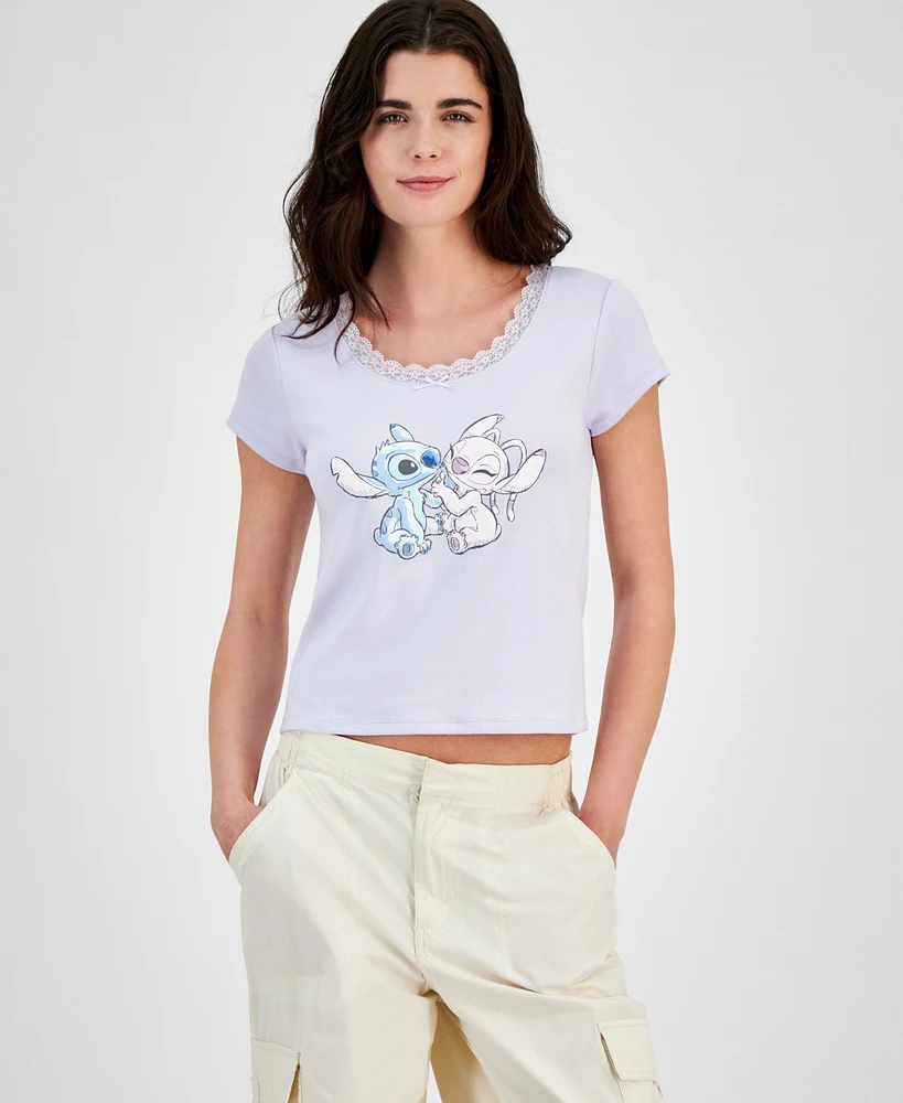 Disney Juniors' Stitch & Angel Lace-Trim Baby Tee