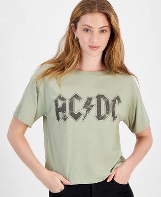 Love Tribe Juniors' Acdc Cotton Crop Crewneck Tee