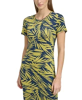 Andrew Marc Sport Women's Leaf-Print Midi T-Shirt Dress