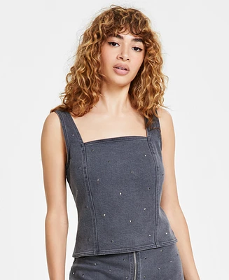 Bar Iii Women's Sleeveless Studded Denim Top, Created for Macy's