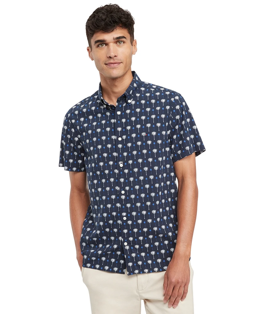 Tommy Hilfiger Men's Slim-Fit Short Sleeve Button-Front Palm Print Shirt